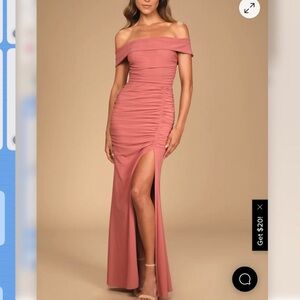 Lulu's Off-Shoulder Ruched Maxi Dress in Rose-wedding/formal/occasion 🌸